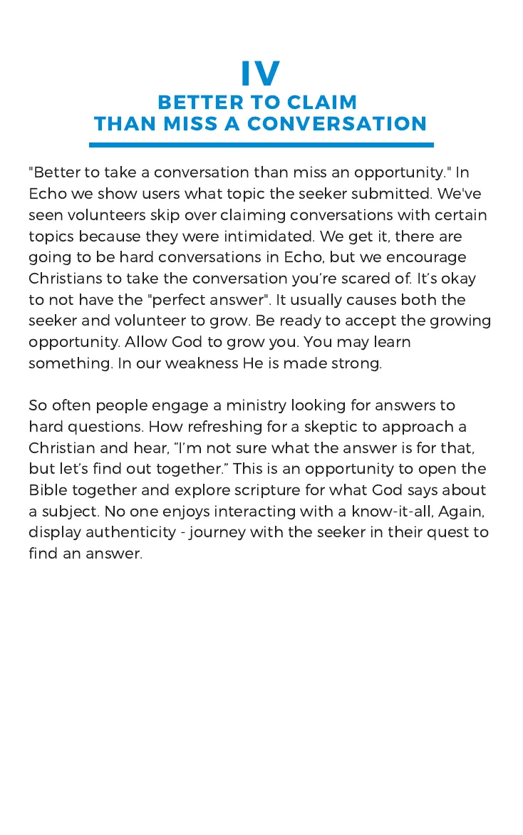 Chapter four, Better to claim than miss a conversation