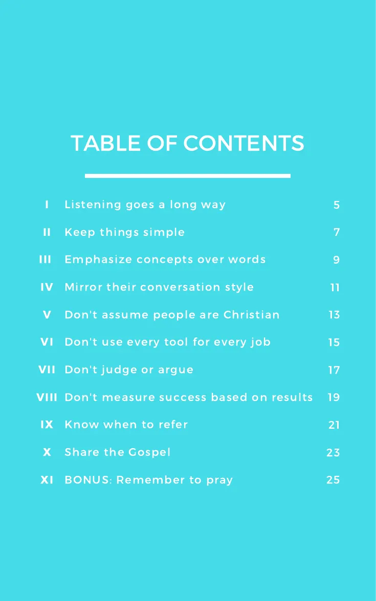 The contents: ten principles and a bonus on prayer