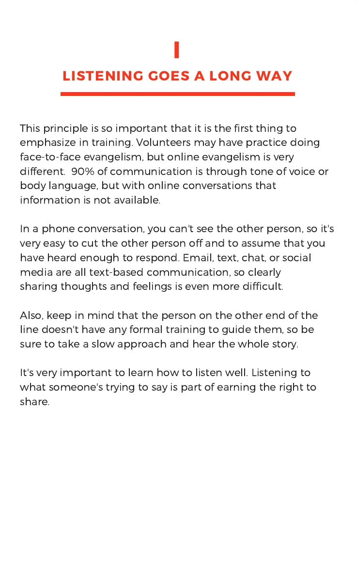 Principle one, Listening goes a long way