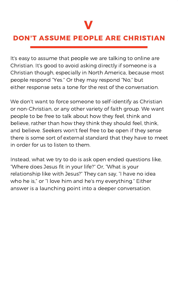 Principle five, Don't assume people are Christian