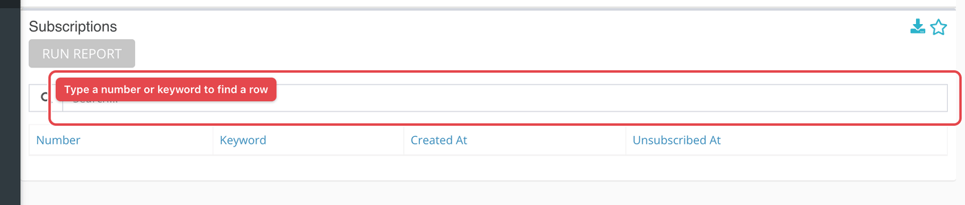 The search box above the table filters every column.