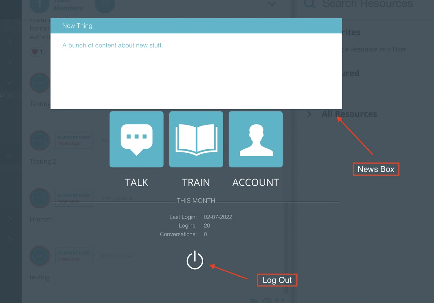 The Echo Dashboard menu