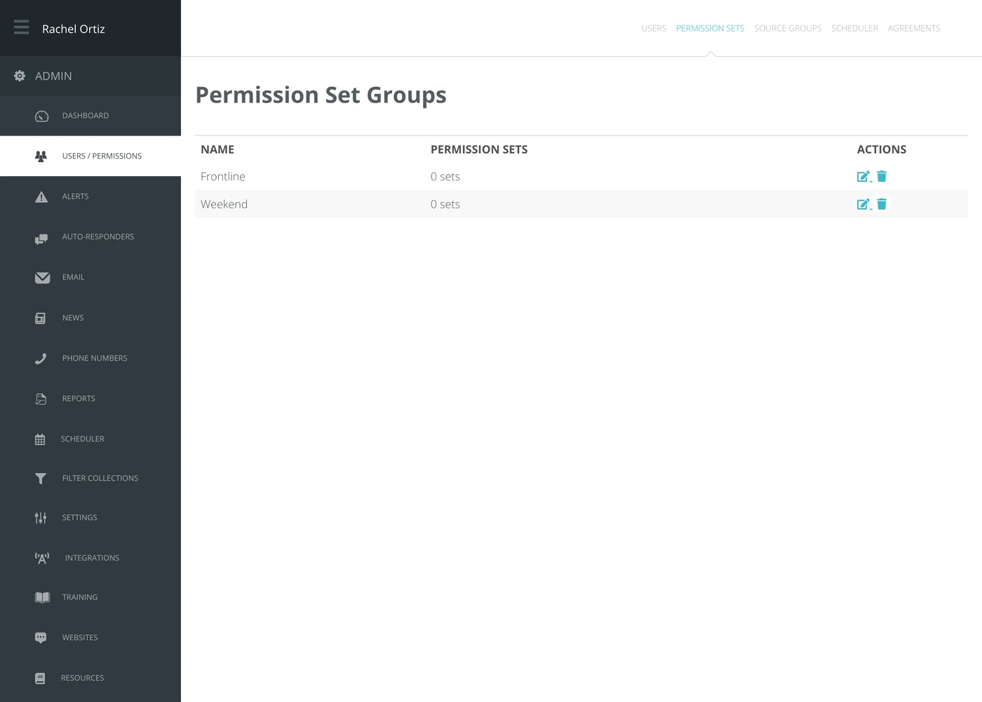 The Permission Set Groups screen, listing each group and how many permission sets it holds.